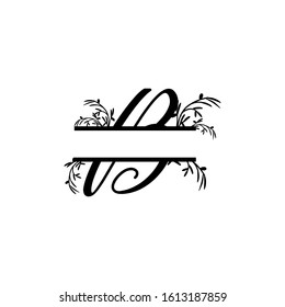 Initial b decorative plant monogram split letter vector