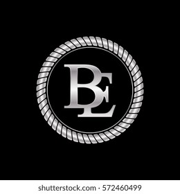 initial b and e logo silver metallic with metal circle rope frame border decorative