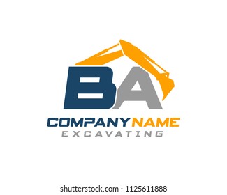 Initial B A excavator logo concept vector with arm excavator template vector.