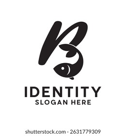 Initial B Fish Animal vector design template, logo design concept