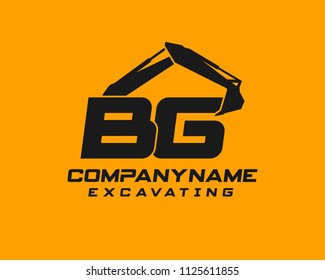 Initial B G excavator logo concept vector with arm excavator template vector.