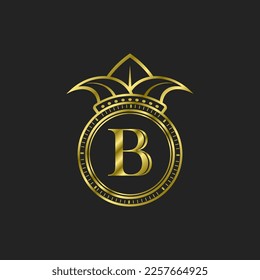 initial b gold logo luxury elegant with crown