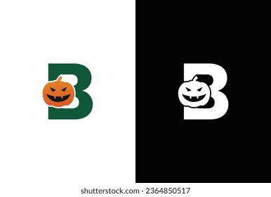 Initial B Halloween logo. Halloween letter B logo or icon template design. Halloween pumpkin white background