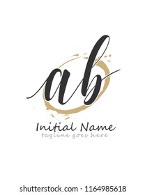 Initial A B handwriting logo with circle vector template