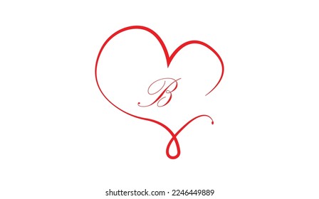 initial B heart logo vector with 3d red color style