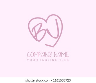 Initial B J with love logo template vector