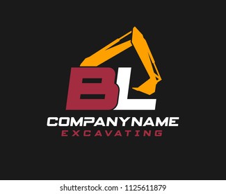 Initial B L excavator logo concept vector with arm excavator template vector.