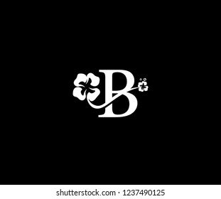 Initial B Letter with Abstract Hibiscus Flower Swoosh Monogram Logotype