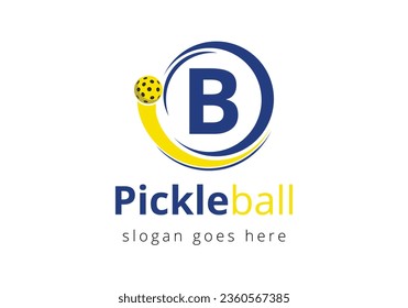 Initial B Letter alphabet with Pickleball Logo Concept With Moving Pickleball Symbol