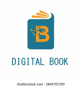 Initial B Letter Digital Book vector icon with pixel symbol. Library, bookstore, e book app mobile logo concept
