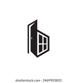 Initial B letter with Door and window logo design icon illustration