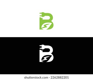 Initial B Letter Electric Bolt Plug Leaf Or Eco Energy Saver Logo Design Icon Vector Template.
