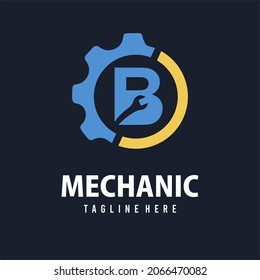 Initial B Letter with Gear and Wrench for Automotive Home Repair, Setting, Maintenance Service Company. Home Repair Business Logo Template