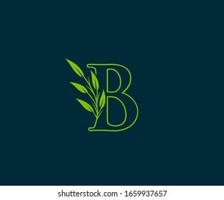 Letra B inicial con logotipo de hojas verdes