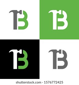 Initial B letter and hammer symbol, vector logo icon design