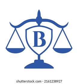 Initial B Letter Law Logo with Shield, Wreath Symbol. Law and Attorney Logotype in Alphabet B Letter Template