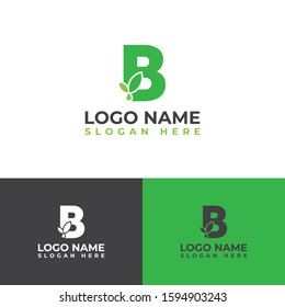 Initial B letter leaves with water droplets. Minimalist and modern cannabis leaf design
