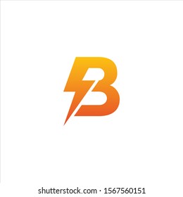 Initial B Letter with Lightning Bolt Logo Vector Design