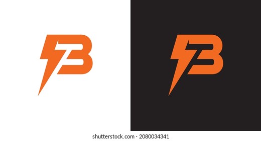 Initial B Letter with Lightning Bolt Logo Vector Design on black and white background.