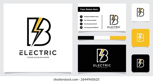Initial B Letter with Lightning Bolt Logo Vector Design