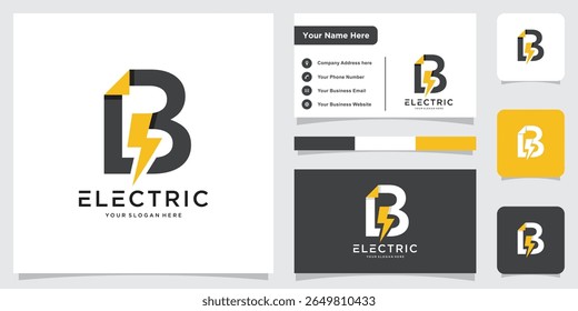 Initial B Letter with Lightning Bolt Logo Vector Design