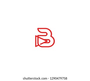 Initial B Letter Linear Red Line with Play Media Logo Design