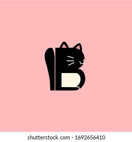 Letra B inicial logotipo lindo vector plano gato