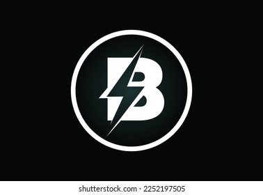 Initial B letter logo design with lighting thunder bolt. Electric bolt letter logo vector 