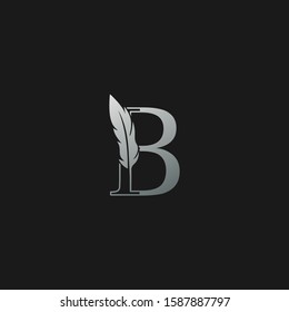 Initial B Letter Logo icon Luxury Feather. Monochrome design concept  luxury feather element and outline letter logo icon for corporate, lawyer, notary, firm and more brand identity.