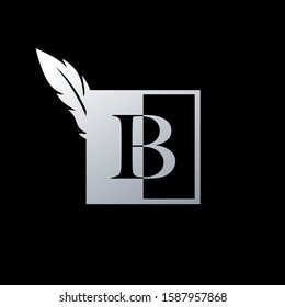 Initial  B Letter Logo icon Square  Feather. Vintage design concept  geometric square  feather element and outline letter logo icon for corporate, lawyer, notary, firm and more brand identity.