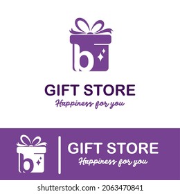 
Initial b Letter on Gift Box for Simple Modern Gift Store Retail Business Logo. Present, Surprise toys anniversary shop Logo Design Template