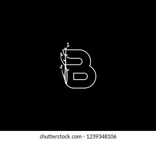 Initial B Letter Outline Linked Floral Ornate Leaf Monogram Logotype