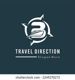 Initial B Letter with Ship Marine and Compass Icon for Travel Guide Navigation Business Logo Idea Template