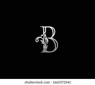 Initial B letter silver luxury beauty flourishes vintage monogram logo perfect for boutique, wedding invitation, restaurant,hotel.