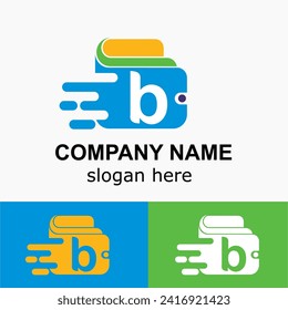 Initial b Letter with Wallet and Speed Acceleration, Online Fast Payment Simple Logo Idea. Digital Wallet Vector Concept. 