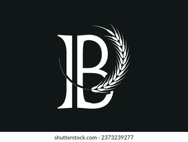 Initial B Letter with Wheat Grain for Bakery, Bread, Cake, Café, Pastry, Healthy Food, Cafeteria, Home Industries Business Logo Vector Idea