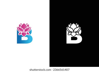Initial B lily flower logo. Letter B vector alphabet with lily flower. ABC concept type as logo. Typography design