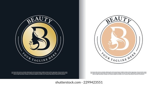 initial b logo design with beauty women icon and creative concept premium vector