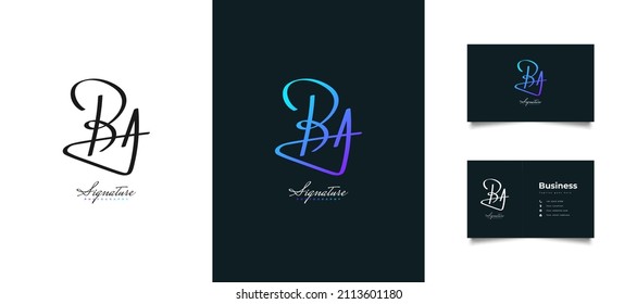 Initial B and A Logo Design with Handwriting Style in Colorful Gradient. BA Signature Logo or Symbol for Business Identity