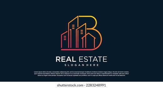 initial b logo design with realestate elemens icon concept premium vector