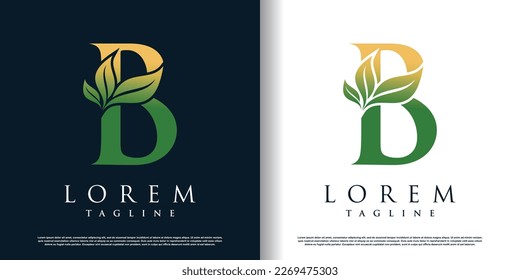 initial b logo design template with leaf icon and creative concept premium vector