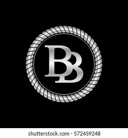 Initial B And B Logo Silver Metallic With Metal Circle Rope Frame Border Decorative