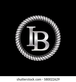 initial i and b logo silver metallic with metal circle rope frame border decorative