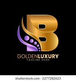 Initial B logos. Letter alphabet with Golden Luxury style. free vector logo design.