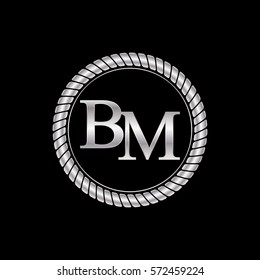 Initial B And M Logo Silver Metallic With Metal Circle Rope Frame Border Decorative