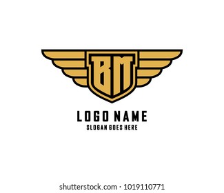 Initial B & M wing shield logo template vector