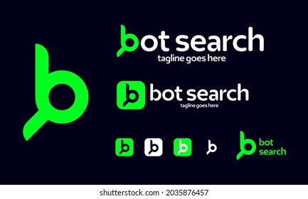 initial of B and magnifier logo. bot search logo concept. great for digital service artificial intelligence or smart assistance apps business company. vector illustration