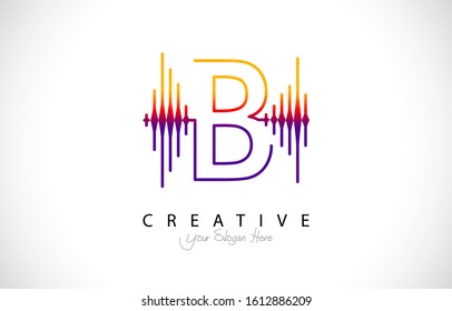 Initial B Modern Design Logo Concept. Creative Icon Logo with Sound Wave Vector Illustration.
