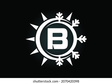 Initial B monogram alphabet with abstract sun and snow. Air conditioner logo sign symbol. Hot and cold symbol. Modern vector logo for conditioning business and company identity