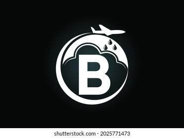 Initial-B-Monogramm-Alphabet mit einem Flugzeug und einer Wolke. Künstliche Regenproduktion. Bekleidungslogo. Modernes Vektorlogo für Unternehmen und Unternehmensidentität